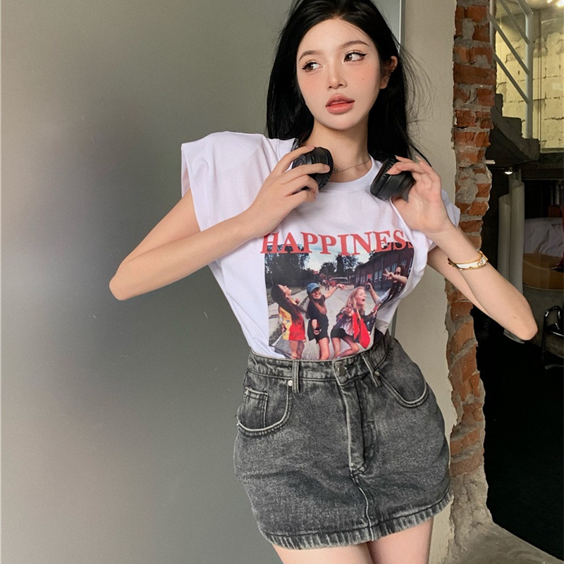 Áo Thun Sát Nách Cổ Tròn Hoạ Tiết Chân Dung Cho Phái Nữ