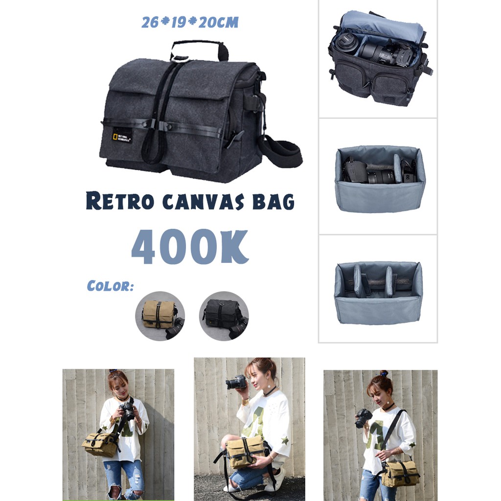 [Mã 154ELSALE2 giảm 7% đơn 300K] Túi máy ảnh Retro Cavas Bag ( 26x19x20cm )