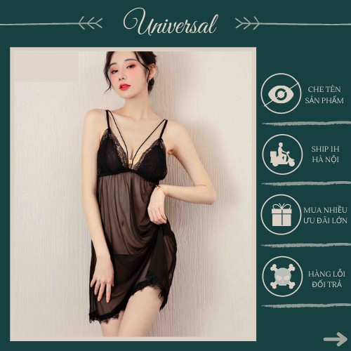 Váy Ngủ Sexy Gợi Cảm Xuyên Thấu - Đầm Ngủ Ren Hai Dây Sexy Và Quần Chip Dây Lọt Khe UNIVERSALXXX - DNS35