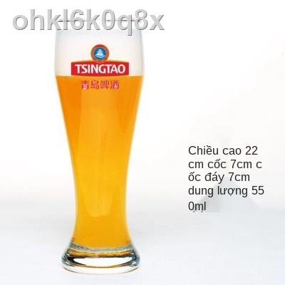 ☾ ✐ ✥✶✱Cốc bia thủy tinh dày không chì quá khổ tươi 1 lít Tsingtao thủ công sản xuất logo đặc biệt