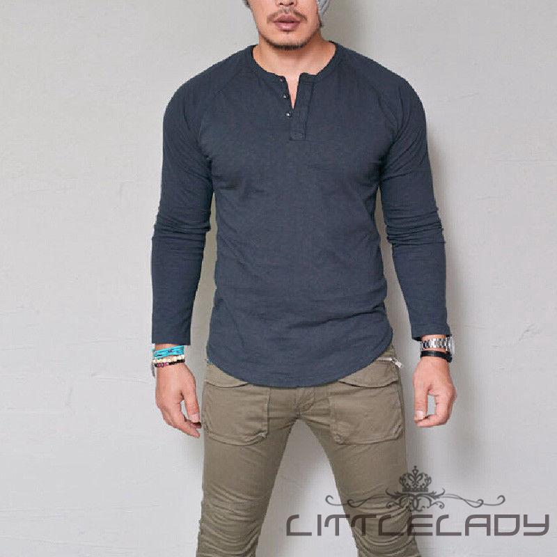 ☛☏❤Fashion Men&#39;s Slim Fit V Neck Long Sleeve Muscle Tee T-shirt Casual Tops Blouse