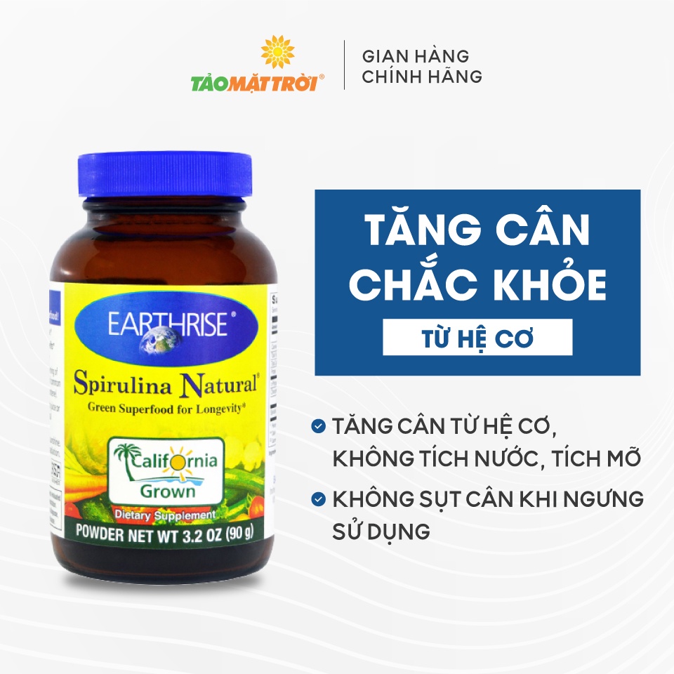 Tảo tự nhiên Eathrise giúp tăng cân chắc khỏe từ hệ cơ, lọ 360 viên màu vàng