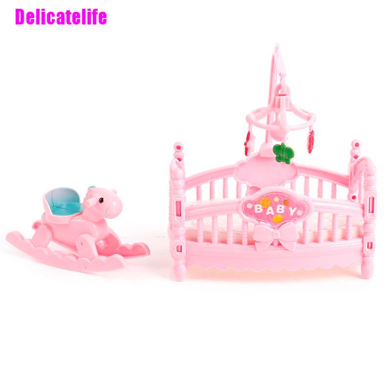 Mô hình nôi em bé mini bằng gỗ dùng trang trí nhà búp bê