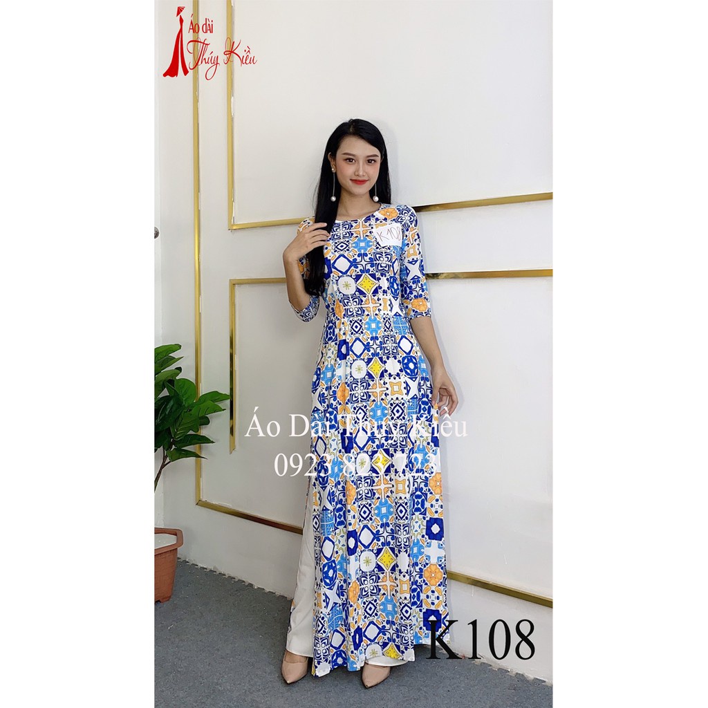 ✎Áo dài cách tân nữ truyền thống thiết kế may sẵn tết nền xanh cô ba sài gòn K108 Thúy Kiều mềm mại co giãn giá rẻ