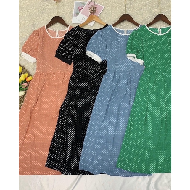 Váy babydoll dài Chấm Bi nhí, váy babydoll dài Hàn Quốc Bazic one