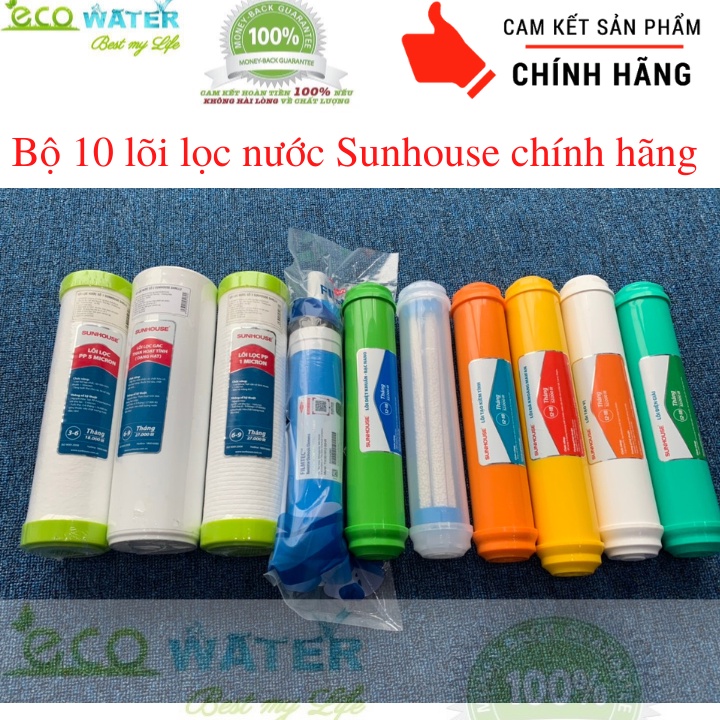 Bộ 10 lõi lọc nước sunhouse 1 2 3 4 5 6 7 8 9 10 chính hãng Sunhouse - Tặng kèm cút T, cút góc và dây phi 6 máy lọc nước