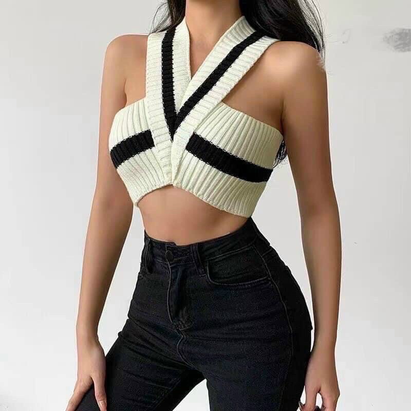 Áo Croptop Cổ Yếm Chất Thun Gân Co Giãn YUMI BÁN SỈ