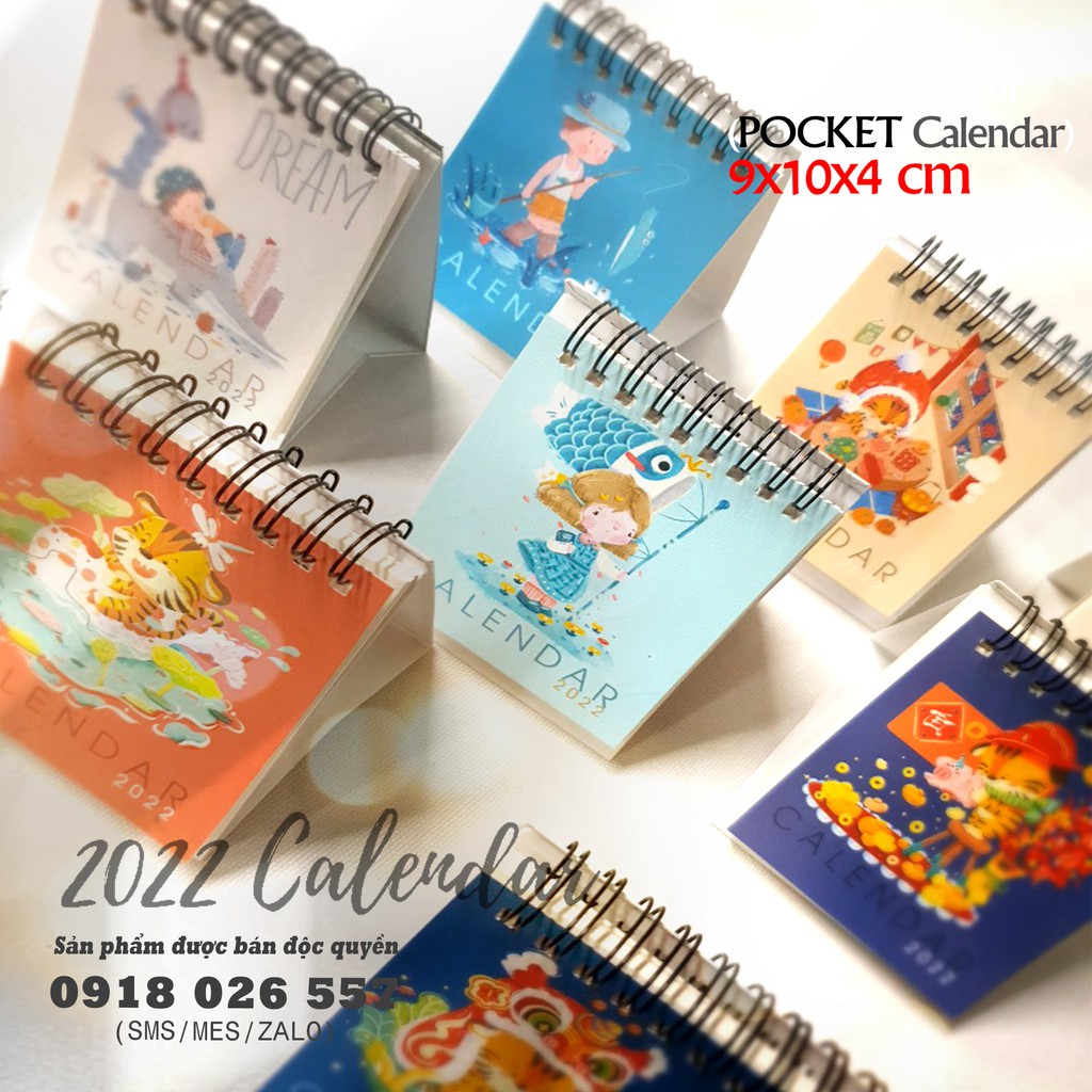 Lịch để bàn mini, lịch bỏ túi (pocket calendar) - Lịch Việt Nam 2022 có ngày âm lịch
