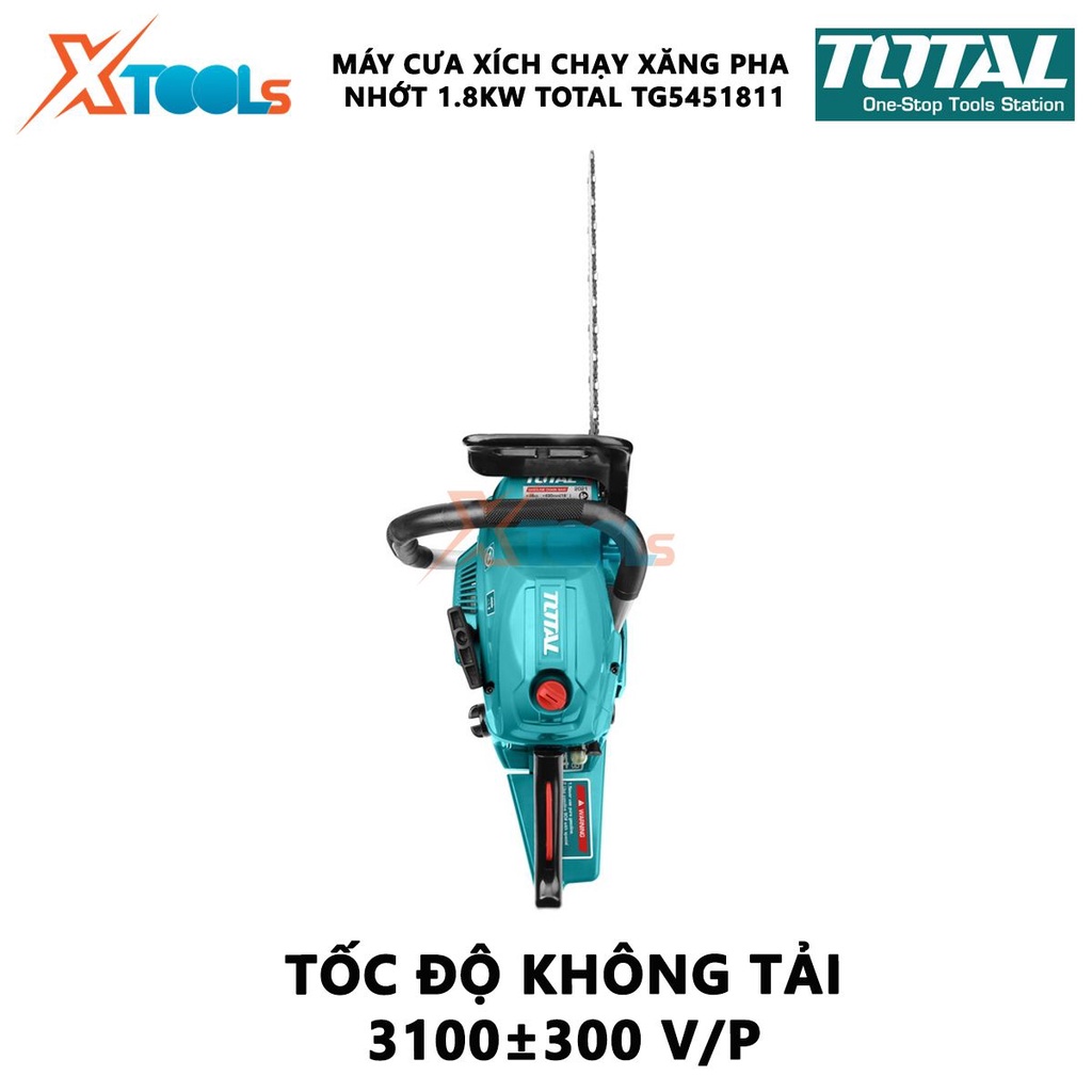 Máy cưa xích dùng xăng Total TG5451811 máy cưa xích cầm tay chạy xăng Dung tích xi lanh: 46 cc Công suất: 1.8 KW[XTOOLs]