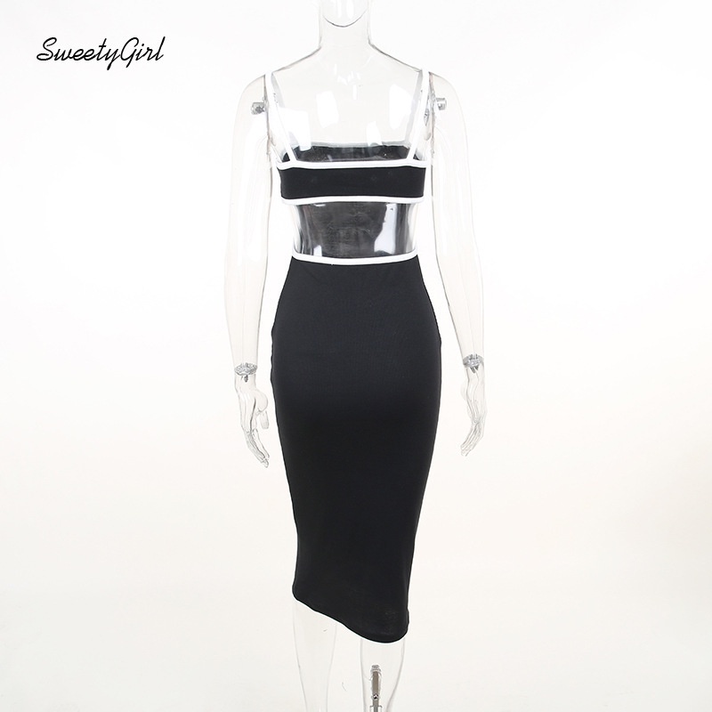 Đầm Maxi Ôm Dáng Không Tay Hở Vai Phối Màu Tương Phản Thời Trang 2022 Cho Nữ