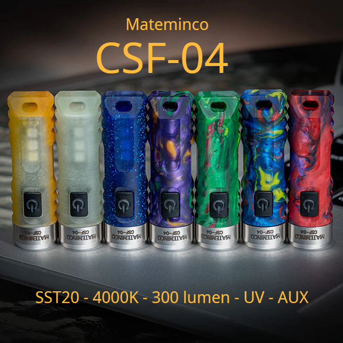 Đèn pin Mateminco CSF04 TIR SST20 300lm EDC Sạc TypeC LED UV RGB AUX móc khóa siêu nhỏ