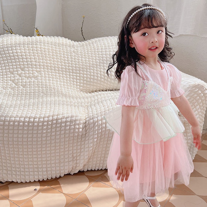 Đầm Công Chúa Phối Lưới Phong Cách Hàn Quốc Ngọt Ngào Thời Trang Mùa Hè Cho Bé Gái