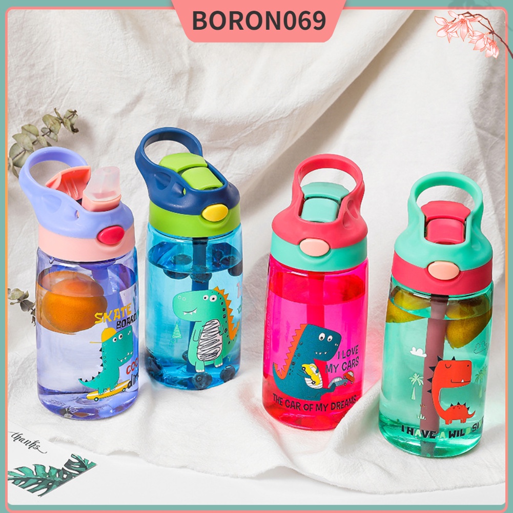 Bình nước trẻ em có nắp rơm Khủng long dễ thương 480ML Chất liệu PP an toàn cho mới biết đi Boron069