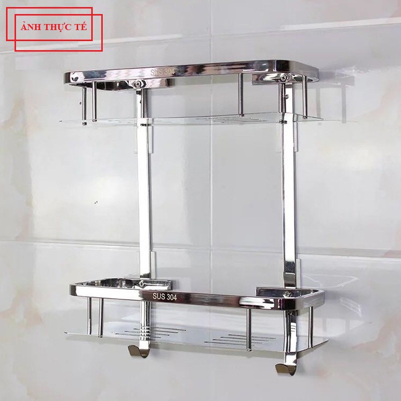 Kệ góc nhà tắm 2 tầng inox 304 chữ nhật Latimax KPT02 bắt vít chống nước chống gỉ sét