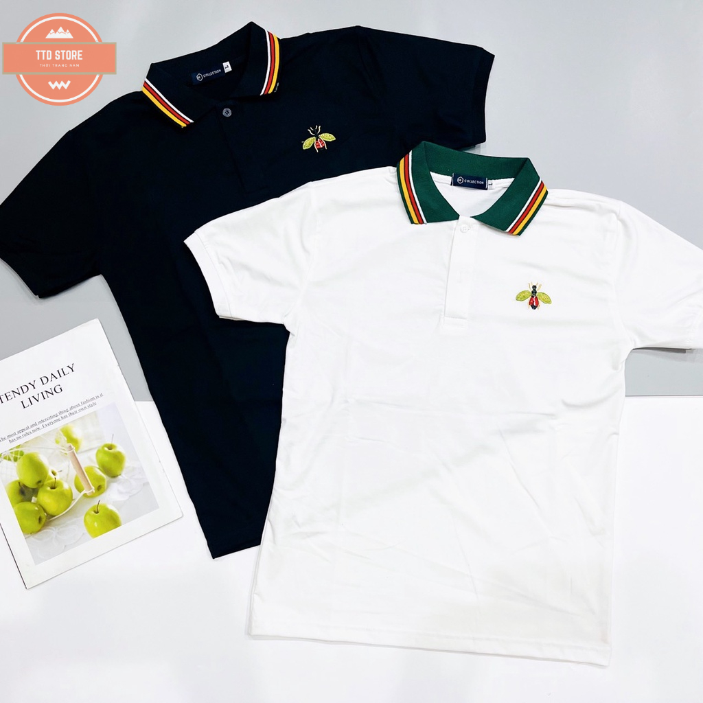 Áo thun nam nữ cổ trụ phối cổ viền thêu logo ong vàng, áo chất cotton thoáng mát thời trang hot trend giá tốt