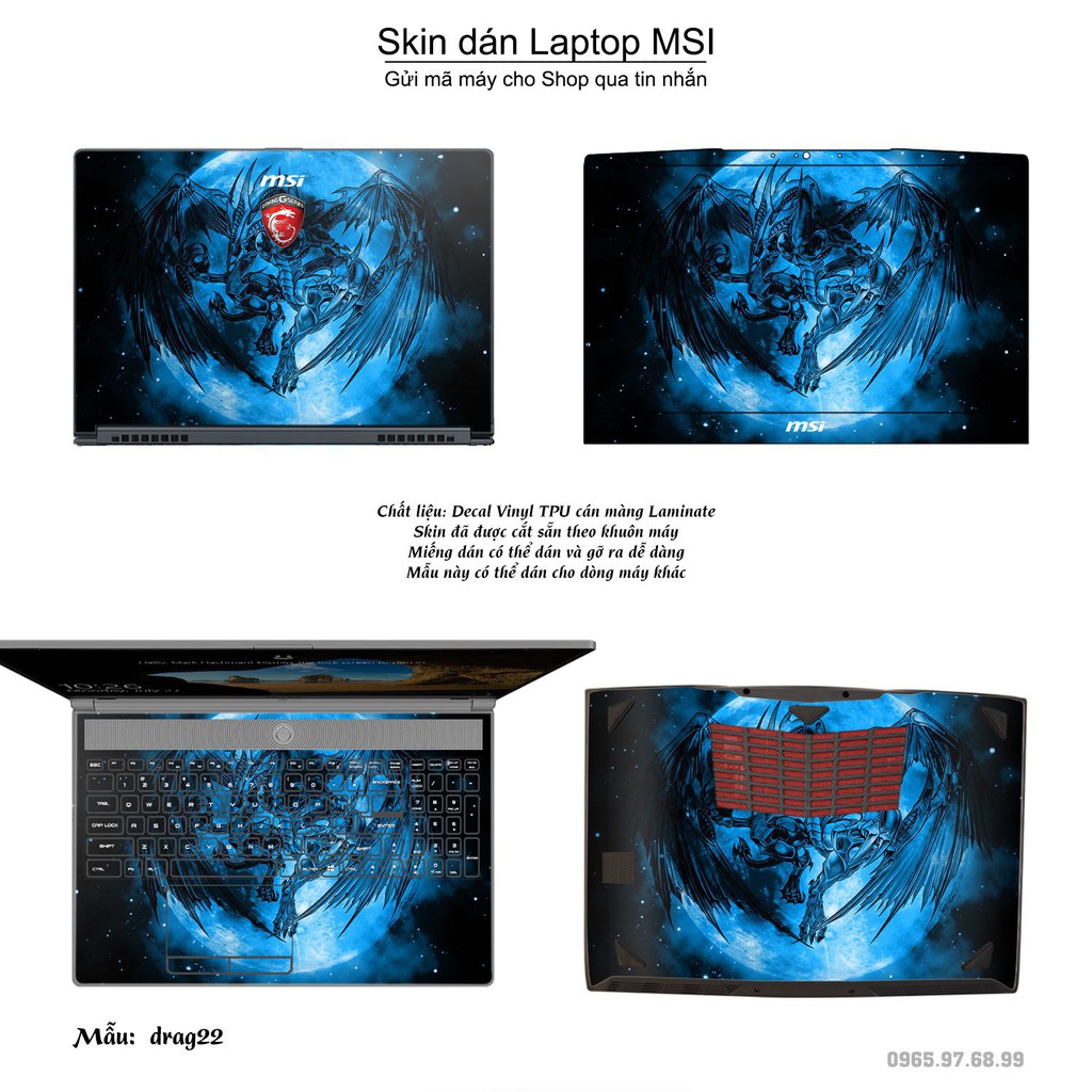 Skin dán Laptop MSI in hình rồng (inbox mã máy cho Shop)