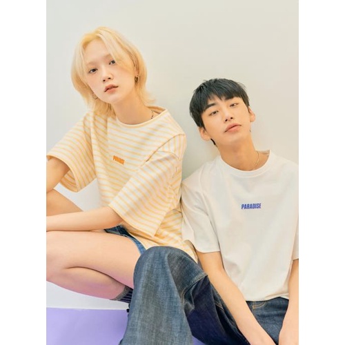 Áo thun And Z kẻ ngang overfit logo Paradise xuất Hàn