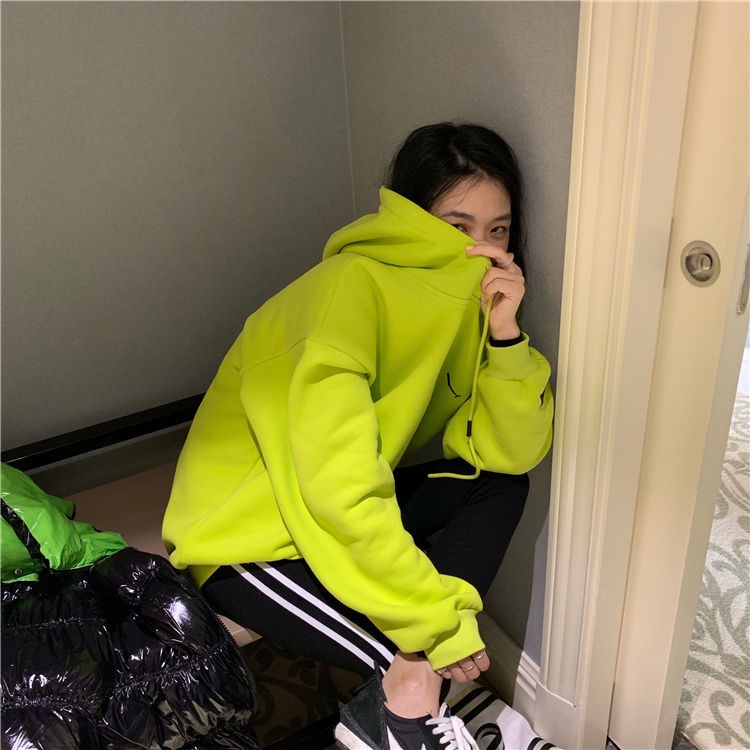 Áo Hoodie Mỏng Dáng Rộng Màu Xanh Lá Huỳnh Quang Thời Trang Xuân Thu 2021