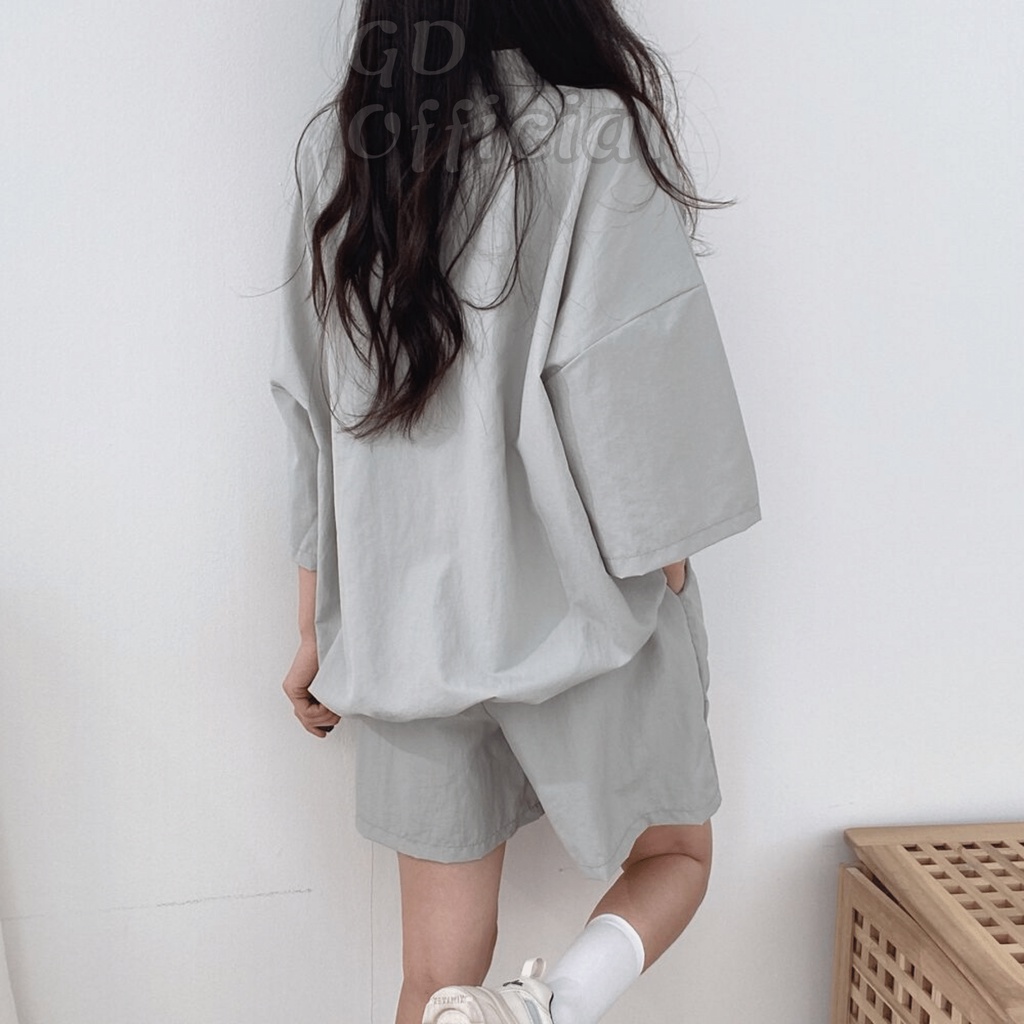 N3|Set bộ thể thao, mặc nhà mùa hè nữ năng động gồm áo phông và quần short ngắn màu xanh, xám, kaki GD Official