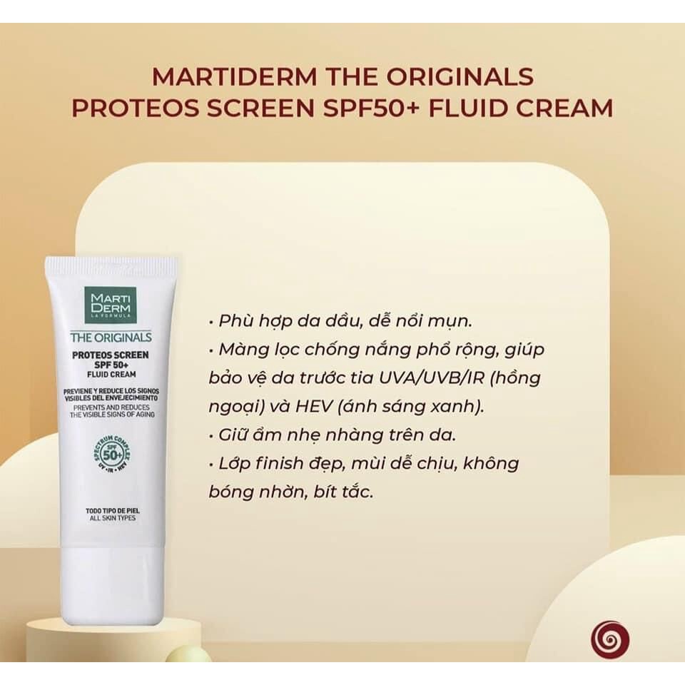 Kem chống nắng phổ rộng MartiDerm The Originals Proteos Screen SPF50 bảo vệ da toàn diện cho làn da dầu, da nhạy cảm