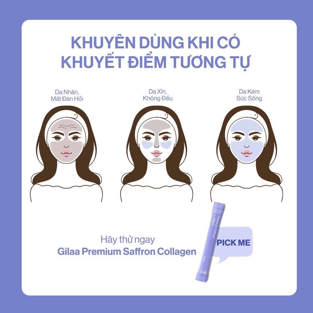 [TẶNG SERUM GILAA] Bột Collagen Cao Cấp Kết Hợp Saffron Mẫu Mới 2022 (60 gói)