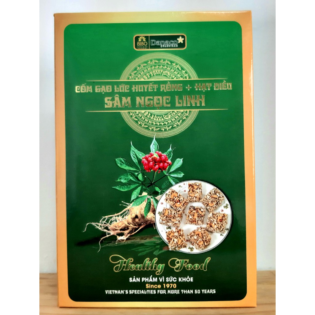 Cốm Gạo Lứt Huyết Rồng Mix Sâm Ngọc Linh và Hạt Điều BiBo- Sản phẩm thuần chay cung cấp năng lượng bền bỉ - Hộp 200g