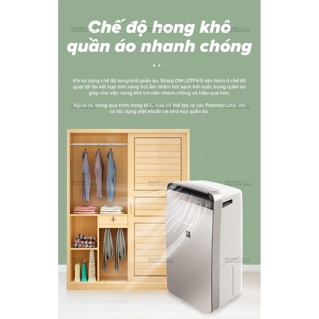 [Mã ELBAU7 giảm 7% đơn 5TR] Máy lọc không khí hút ẩm SHARP DW-J27FV-S Hàng Chính Hãng