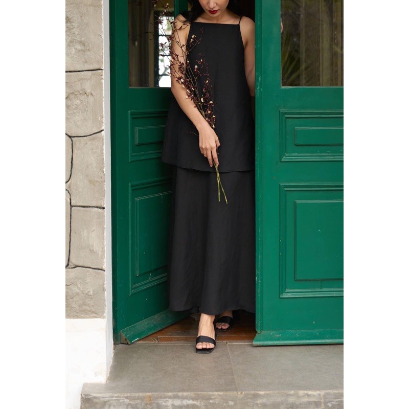 Váy linen Bay Bay đen - 0303studio ✿- bản 100cm