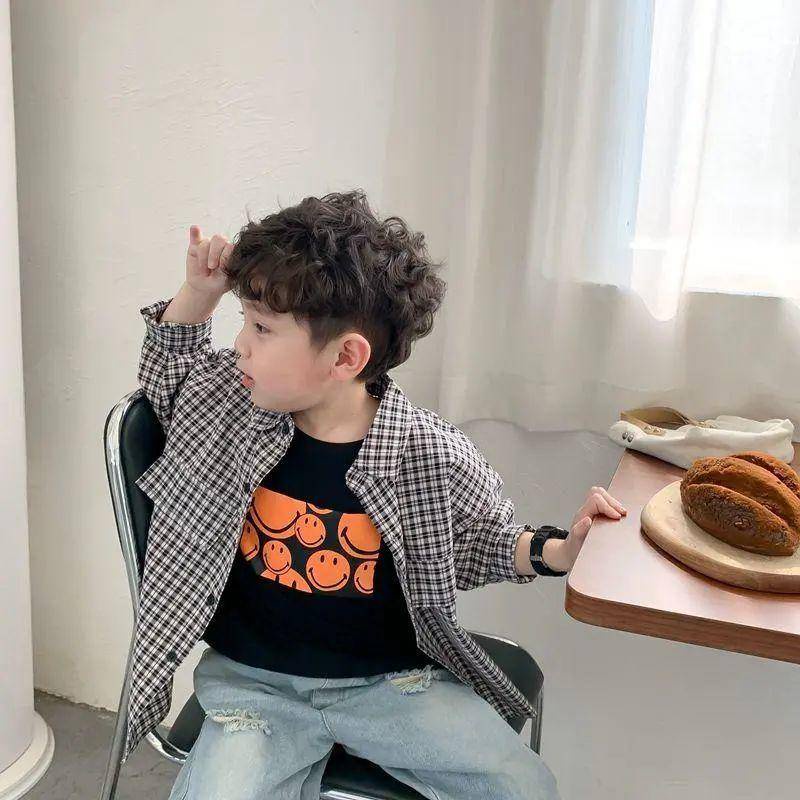 Áo Thun Cotton Mỏng Tay Ngắn In Hình Mặt Cười Thời Trang Xuân Hè Cho Bé Trai