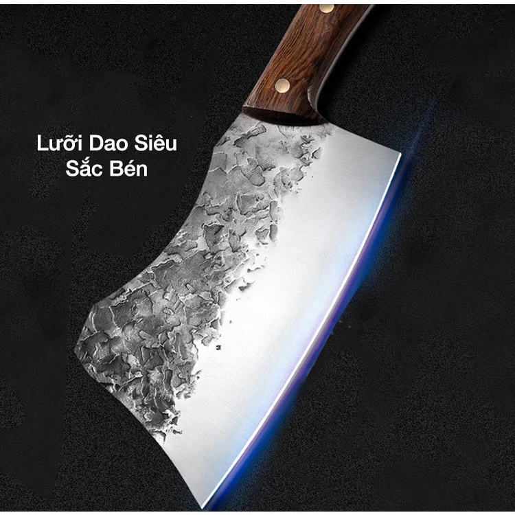 Dao Bếp Chặt Xương Cao Cấp AKATSUKI Nhật Bản Nặng 500G Họa Tiết Vân Búa Thép Nguyên Khối Chống Gỉ 5Cr15Mov