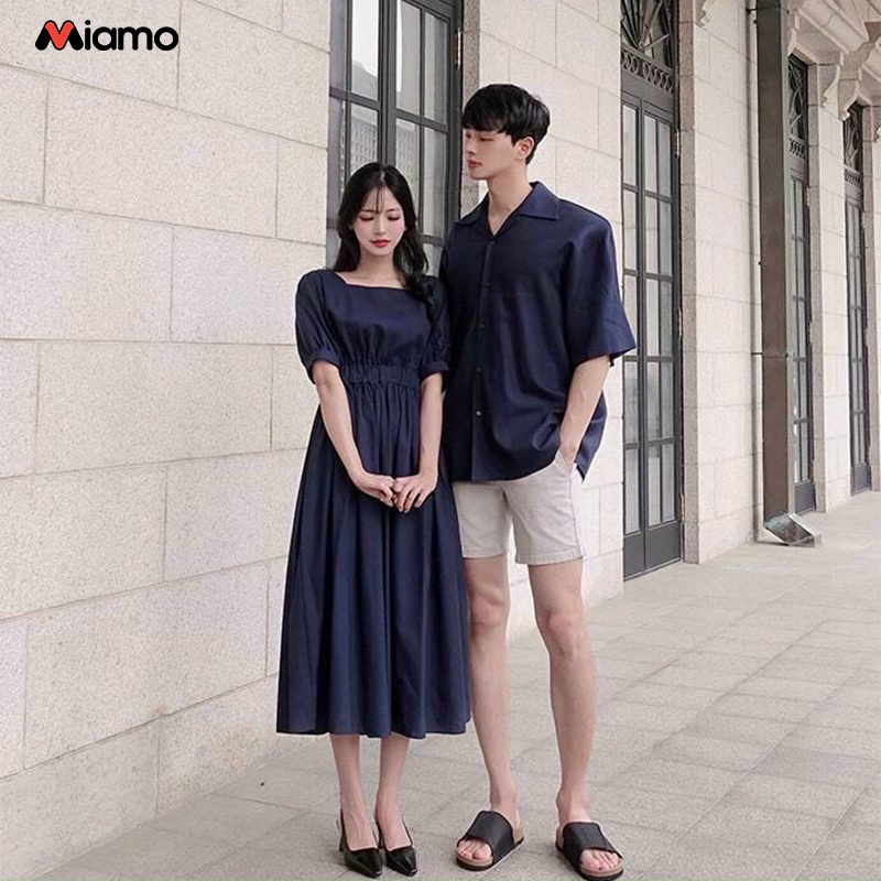 [Freeship] Set đồ đôi áo sơ mi nam - đầm nữ thiết kế dễ thương thời trang Miamo TN05 (kèm ảnh thật)