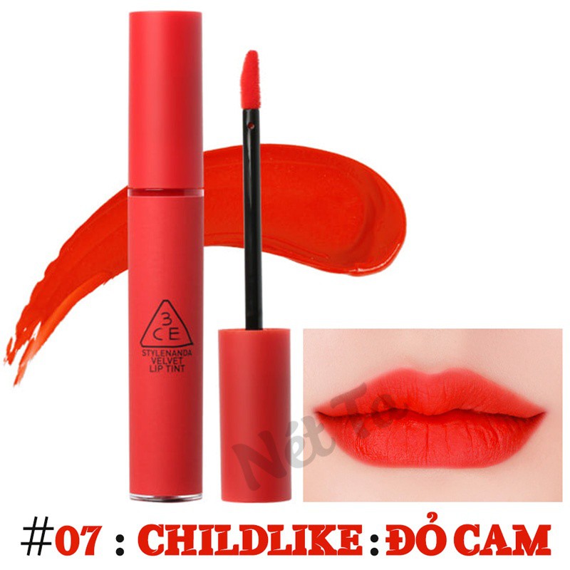 (auth 100% )Son 3CE Kem Velvet Lip Tint Màu Absorbed( đỏ hồng), private (đỏ lạnh) cực yêu cho các nàng trong mùa lạnh