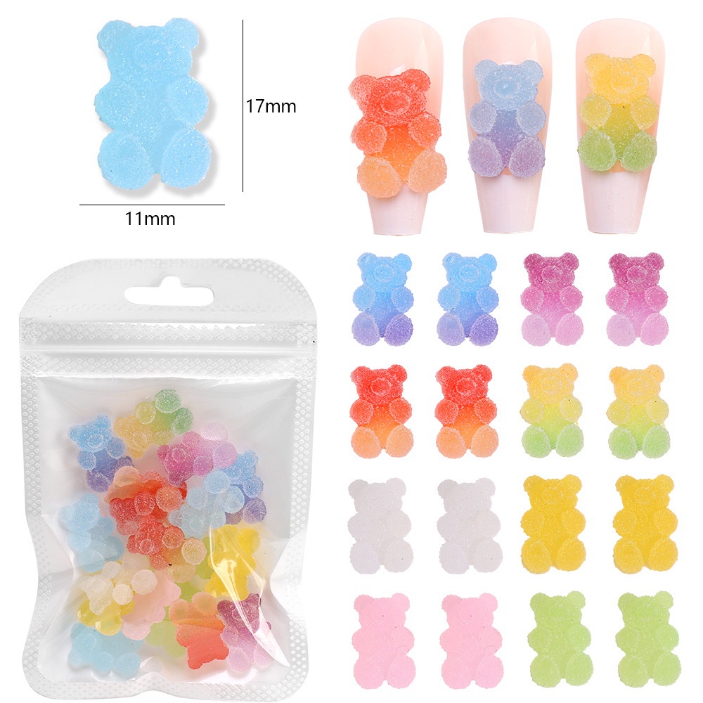 Set 20 Phụ Kiện Trang Trí Móng Tay 3D Bằng Nhựa Resin Mềm Hình Gấu Màu Gradient Phong Cách Nhật Bản Dễ Thương