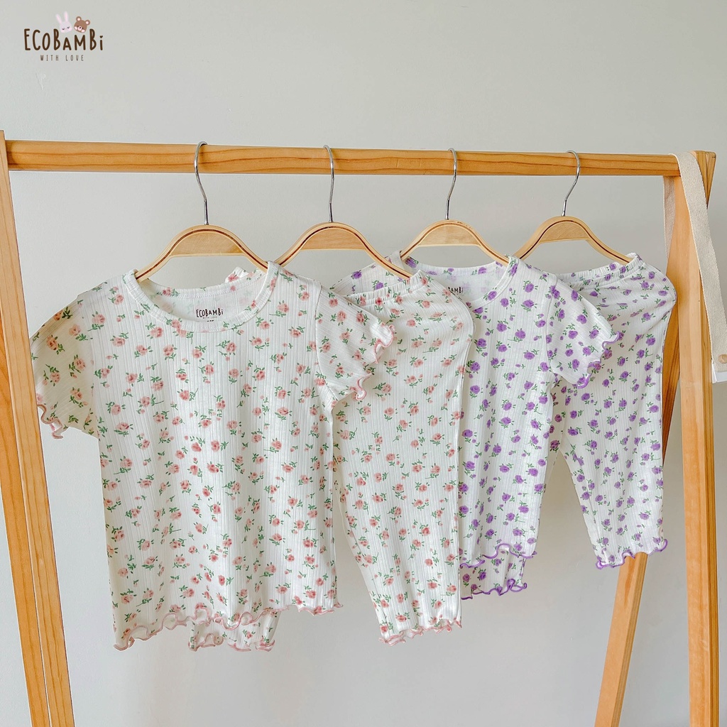 Bộ bé gái TAY NGẮN, QUẦN LỬNG phong cách Hàn Quốc in hoạ tiết hoa nhí dễ thương cho bé yêu - Ecobambi