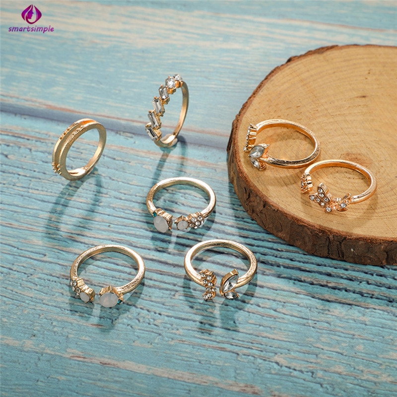 Bộ 7 Nhẫn Nữ Màu Vàng Thời Trang