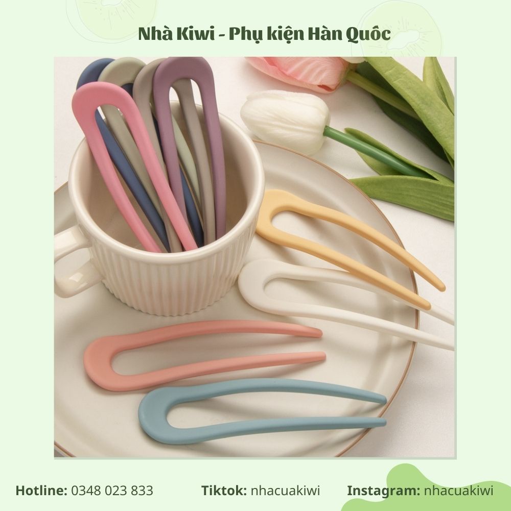 Trâm cài tóc hình chữ U màu kẹo ngọt phong cách nữ tính Hàn Quốc