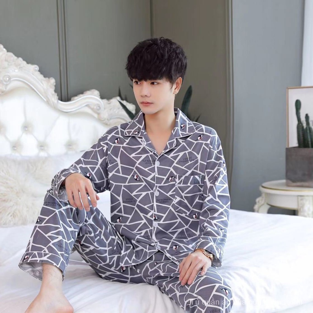 Bộ đồ ngủ pijama cotton tay dài thời trang xuân thu cho nam trung niên 6CHI