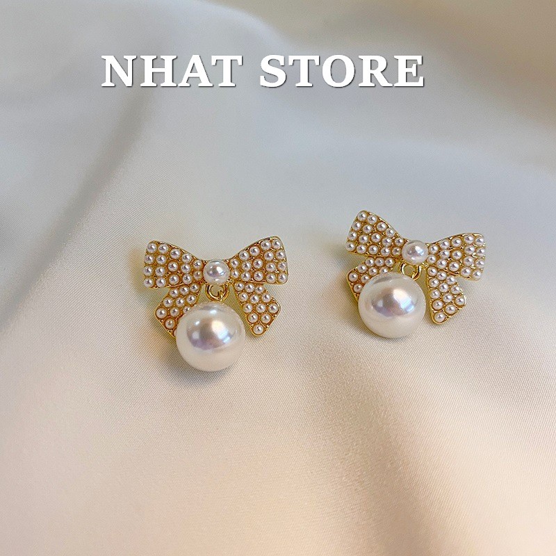 Bông tai nữ bạc 925 hình nơ Nhat Store