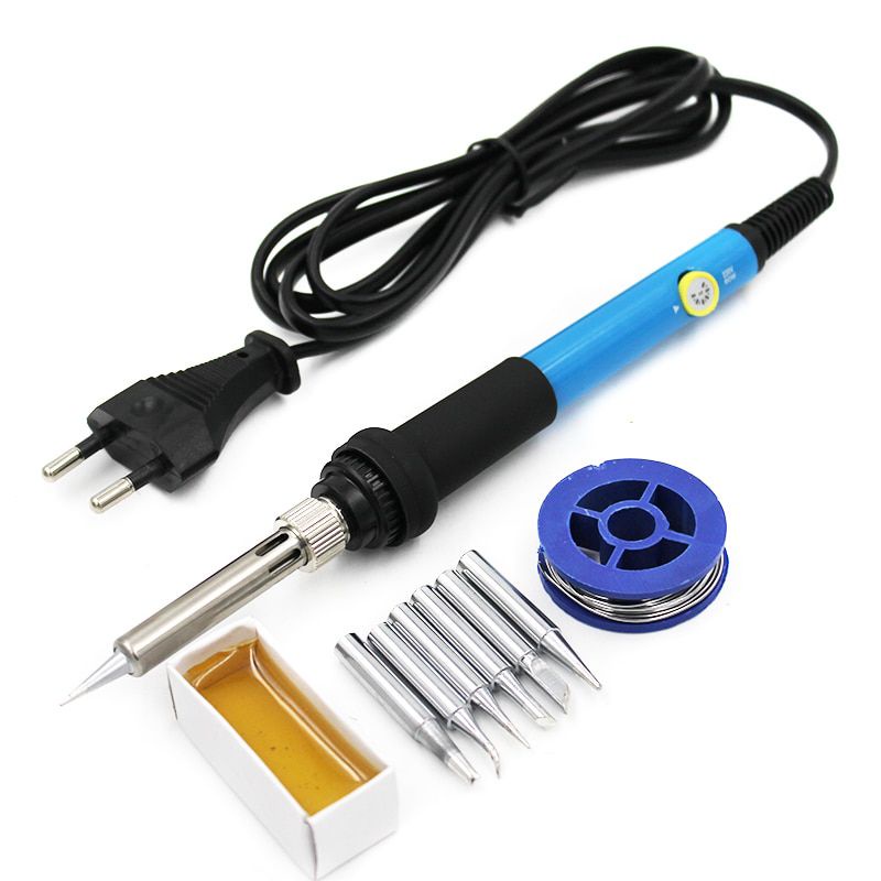 sét mỏ hàn thiếc mini 220v 60w với 6 mũi hàn và nhựa thông tiện dụng chuyên dụng trong sửa chữa điện tử