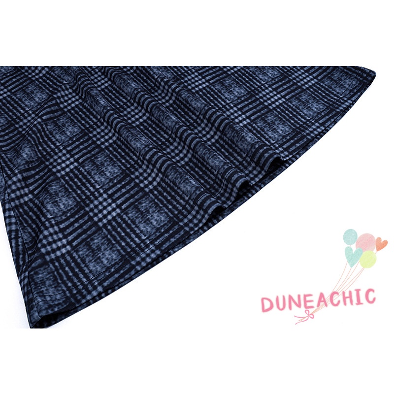 DUNEA Đầm hai dây hở lưng họa tiết sọc caro phong cách cổ điển