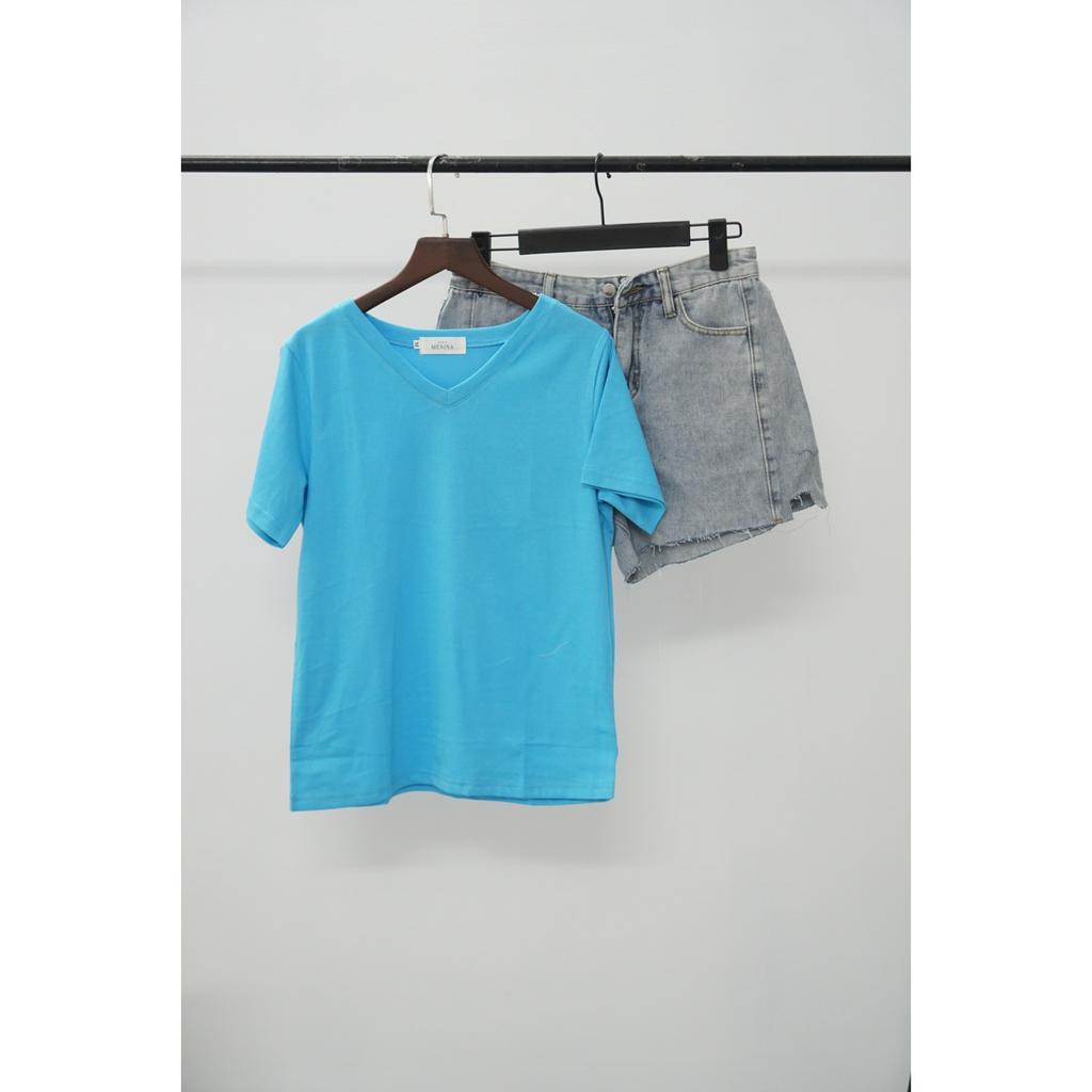 Áo thun cổ tim chất cotton mềm mát, áo cổ tim menina, áo thun cotton.