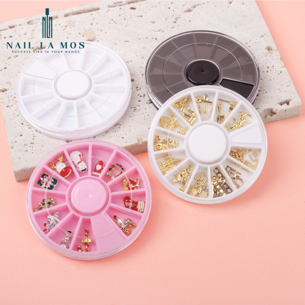 Khay đựng đá nail - Khay tròn nhựa đựng phụ kiện trang trí size bé