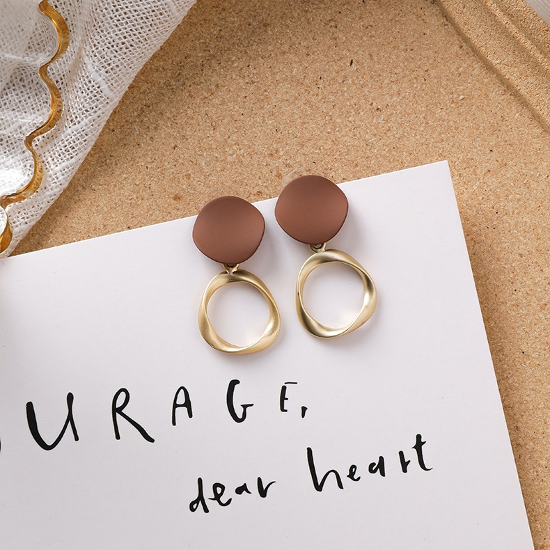 XiaoboACC Khuyên Tai Hàn Quốc Đính Hạt Nhựa Acrylic Màu Nâu Phong Cách Retro Nữ Tính | BigBuy360 - bigbuy360.vn