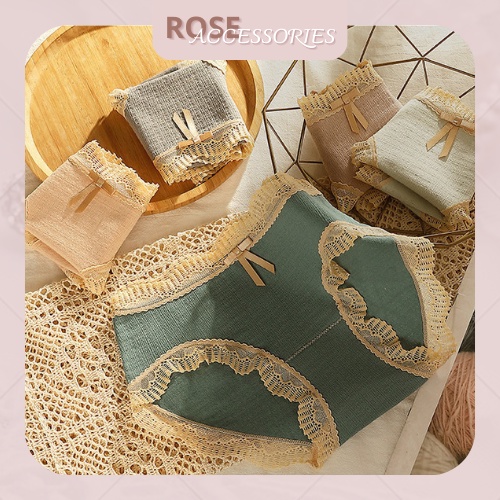 Quần lót nữ Nhật cotton viền ren vintage kháng khuẩn thoáng khí siêu mềm mại QL03