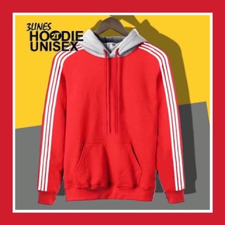 ÁO HOODIE♥️FREESHIP♥️NỈ 3LINES PHỐI NÓN XÁM - MÀU ĐỎ TƯƠI