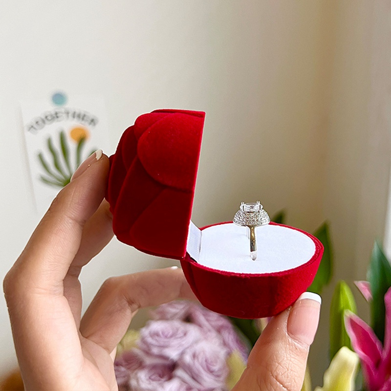 1 Hộp Đựng Nhẫn Hình Hoa Hồng Đỏ Ốp