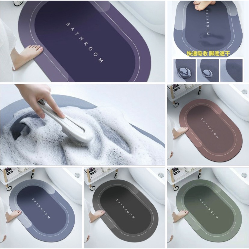 Thảm chùi chân, lau chân silicon cao cấp siêu thấm hút - Thảm dậm chân BATHROOM dày, êm mềm, chống trơn trượt