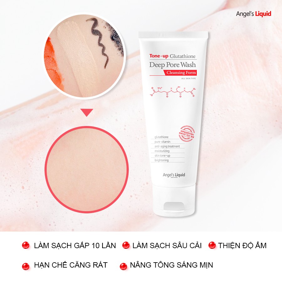 Sữa rửa mặt làm sạch, dưỡng trắng Angel Liquid Tone-up Glutathione Deep Pore Wash Cleansing Foam 120g