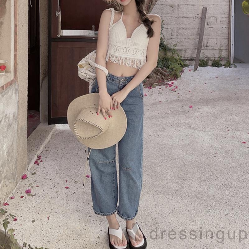 Áo Dệt Kim Hai Dây Hở Lưng Màu Sắc Trơn Thời Trang Cho Nữ