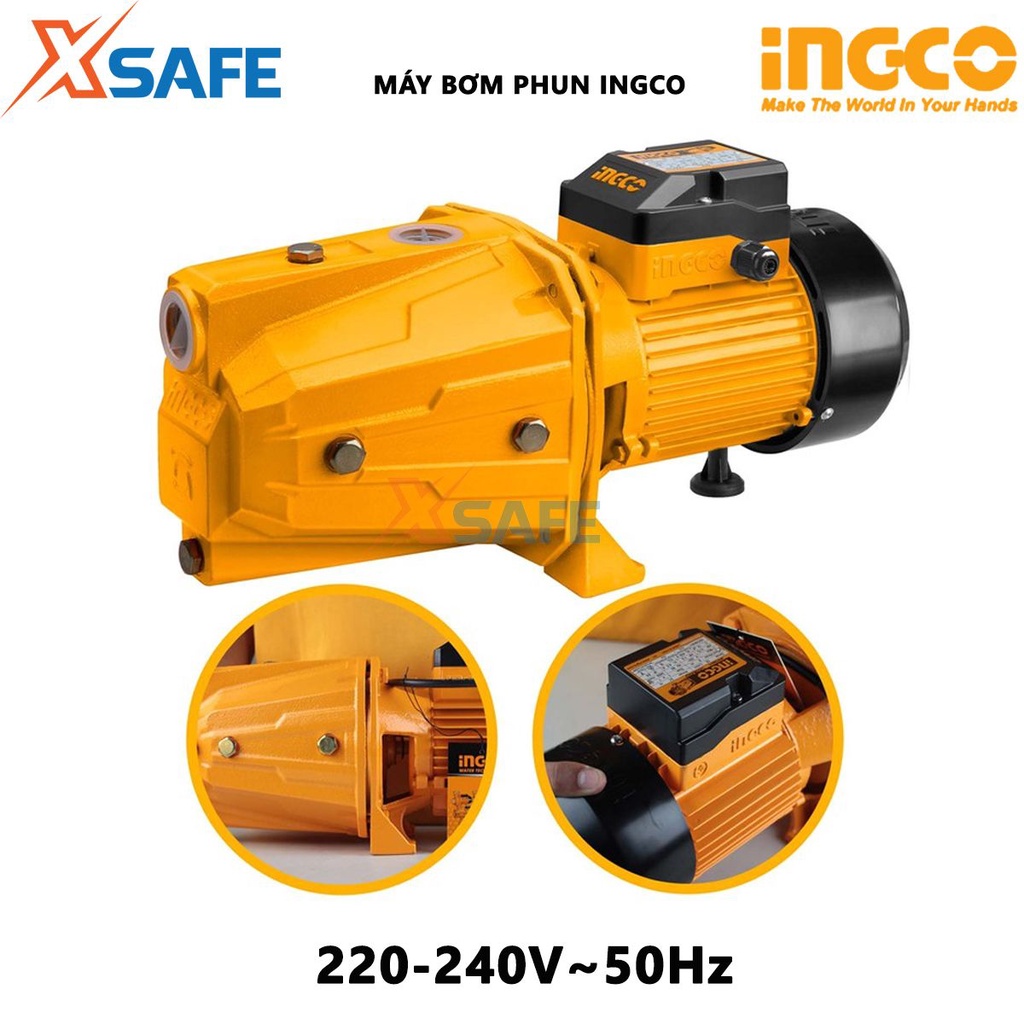 Máy bơm phun INGCO JP07508 Máy bơm đẩy xa công suất 750W(1HP), chiều cao bơm tối đa 51 m, hút/bơm sâu tối đa 9m - XSAFE